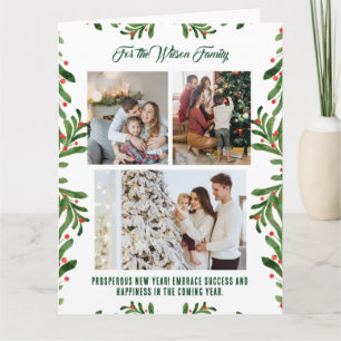 Carte Joyeux Noël 3 Photo Collage Green Holiday Card