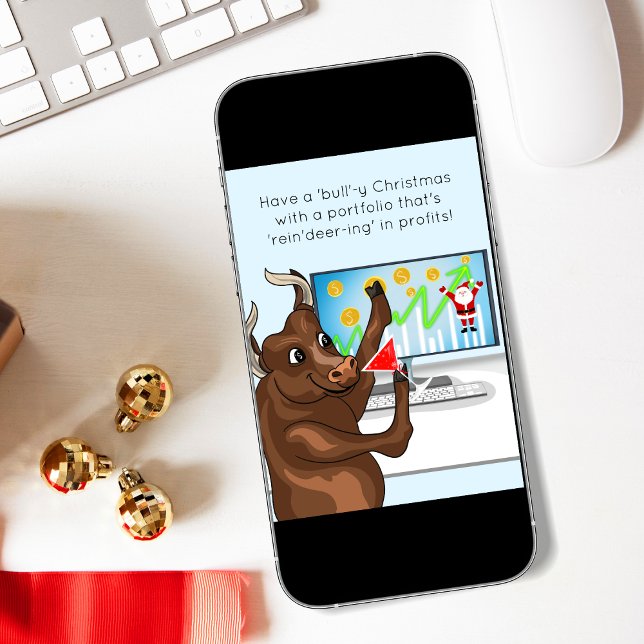 Carte Joyeux Noël à Jolly Bull Market (Spread holiday cheer with our hilarious stock market Christmas card—perfect for financial fans and c)