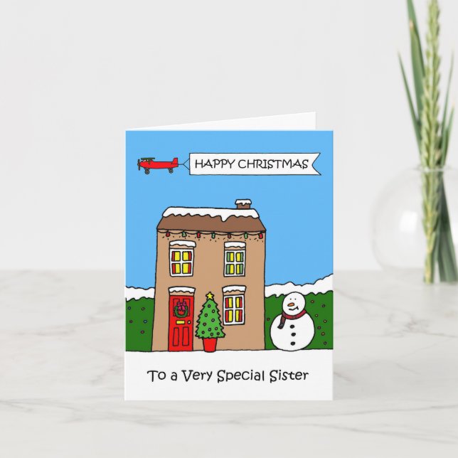 Carte Joyeux Noël à la maison de fête Soeur Cute (Devant)