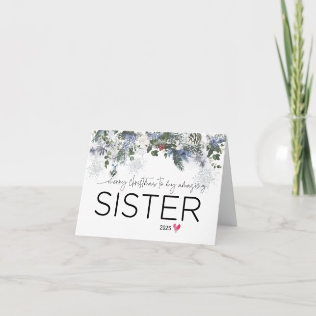 Carte Joyeux Noël à ma Soeur mignonne Sibling Xmas Car (Devant)
