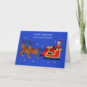 Carte Joyeux Noël à Twin Grandsons Père Noël et Sleigh