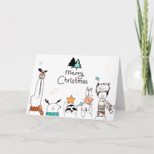 Carte Joyeux Noël Animaux caricaturaux   Vacances