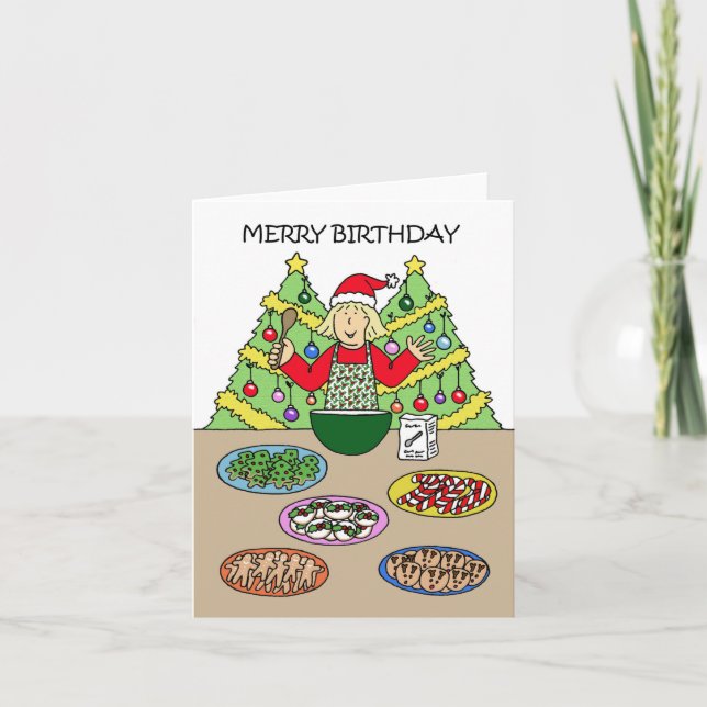Carte Joyeux Noël Anniversaire Lady Baking (Devant)