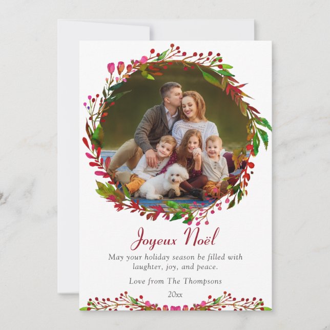 Carte Joyeux Noël Aquarelle de Noël Photo florale (Devant)