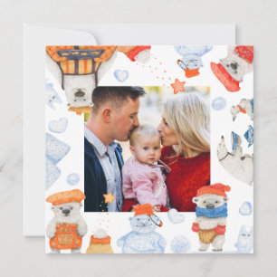 Carte Joyeux Noël aquarelle mignonne Ours Polaire Photo