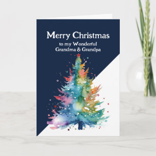 Carte Joyeux Noël Arbre Coloré Grand-mère et grand-père