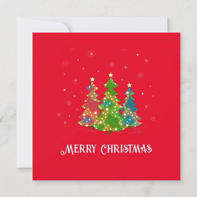 Carte Joyeux Noël Arbres Snowflakes Rouge moderne (Devant)