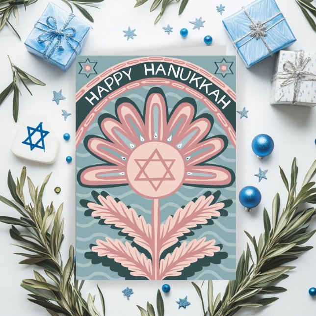 Carte Joyeux Noël Art Nouveau Bloom d'Hanoukka (Happy Hanukkah Art Nouveau Bloom Holiday Card
)