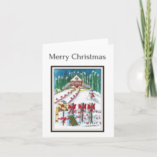 Carte Joyeux Noël, Art populaire, Scène de Noël de pays