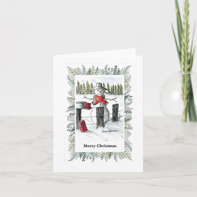 Carte Joyeux Noël, Artiste Snowman Peinture Imprimer (Devant)