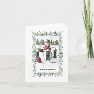 Carte Joyeux Noël, Artiste Snowman Peinture Imprimer