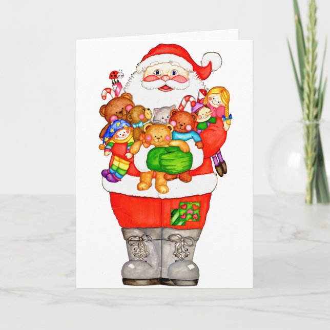Carte Joyeux Noël au Père Noël qui tient l'amour (Devant)