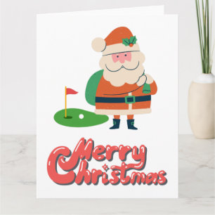 Carte Joyeux Noël avec le Père Noël au terrain de golf