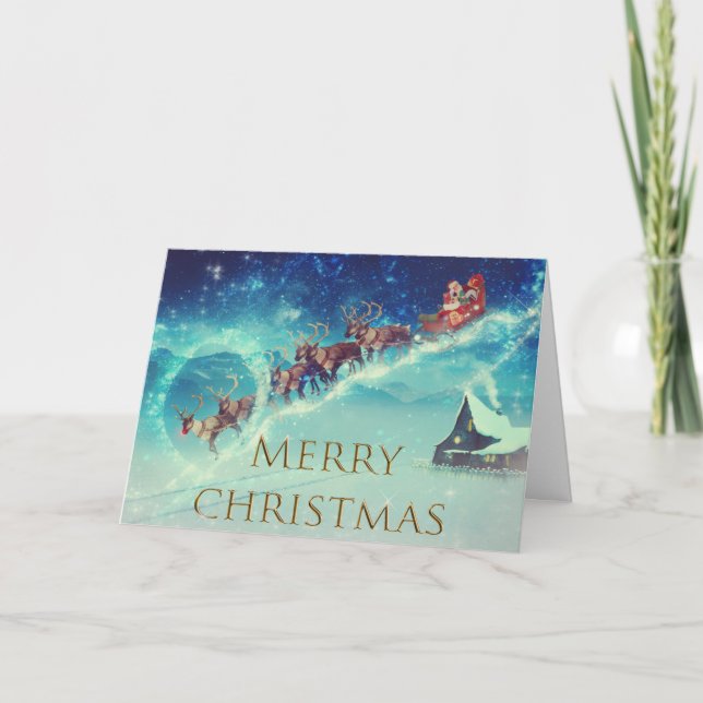 Carte Joyeux Noël avec Père Noël et Reindeer. (Devant)