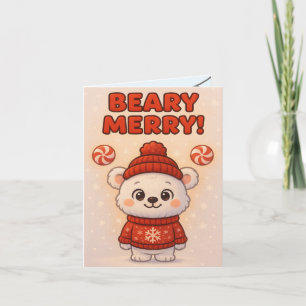 Carte Joyeux Noël avec un ours polaire mignon