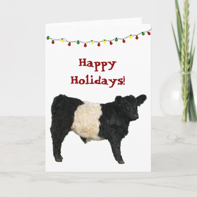 Carte Joyeux Noël Beltie Galloway Beltie Cow (Devant)