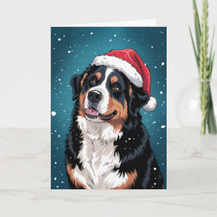 Carte Joyeux Noël Bernese Mountain Dog à Père Noël