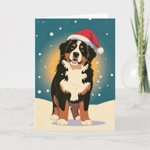 Carte Joyeux Noël Bernese Mountain Dog à Père Noël