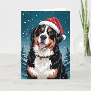 Carte Joyeux Noël Bernese Mountain Dog à Père Noël