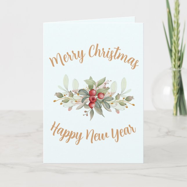 Carte Joyeux Noël Berries Gold Script Photo personnalisé (Devant)