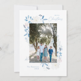 Carte Joyeux Noël bleu aquarelle Fleur Cadre Lumière