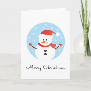 Carte Joyeux Noël Bonhomme de Neige Flocons Rouge