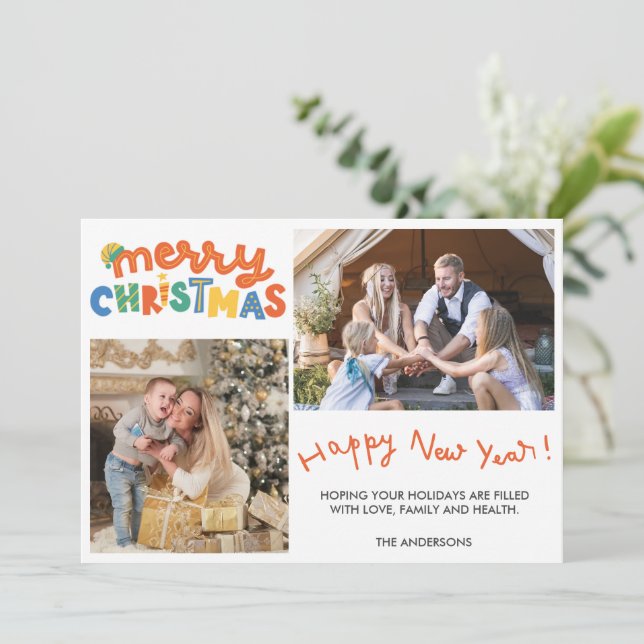 Carte Joyeux Noël Bonne année Photo de famille (Debout devant)