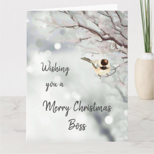 Carte Joyeux Noël Boss Aquarelle Chickadee Bird