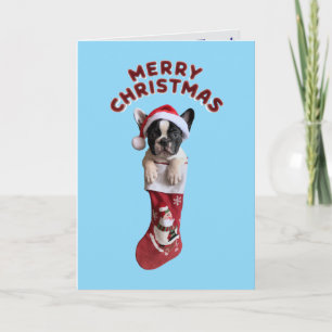 Carte Joyeux Noël Bouledogue Français mignon
