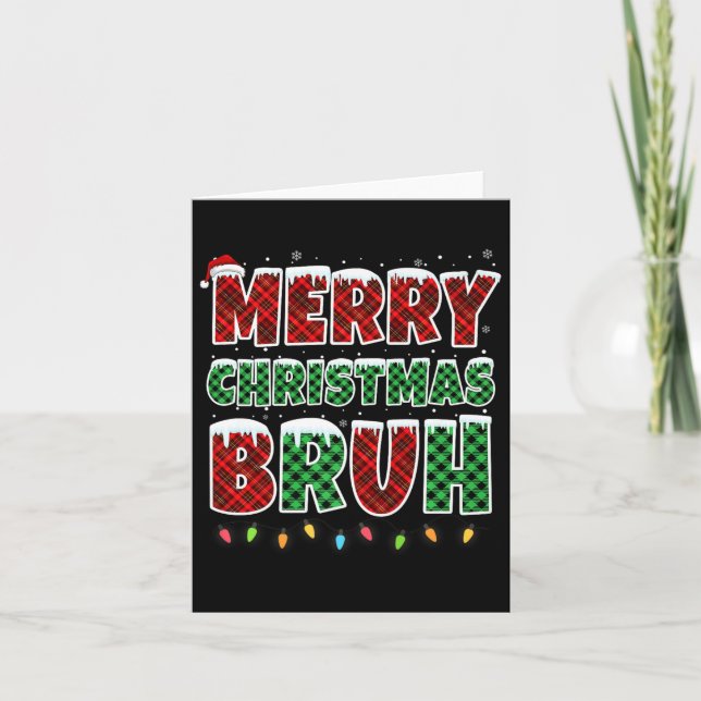 Carte Joyeux Noël Bruh Rouge Vert Rouge Plaqué Feux de N (Devant)