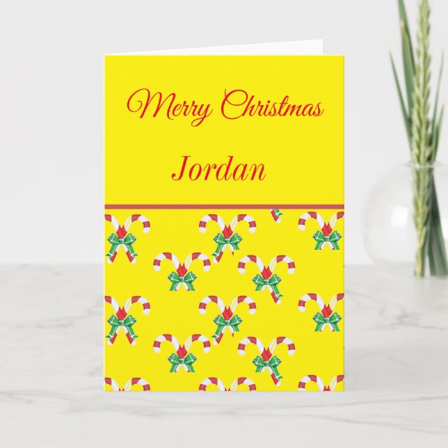 Carte Joyeux Noël Cannes de bonbon et ruban (Devant)
