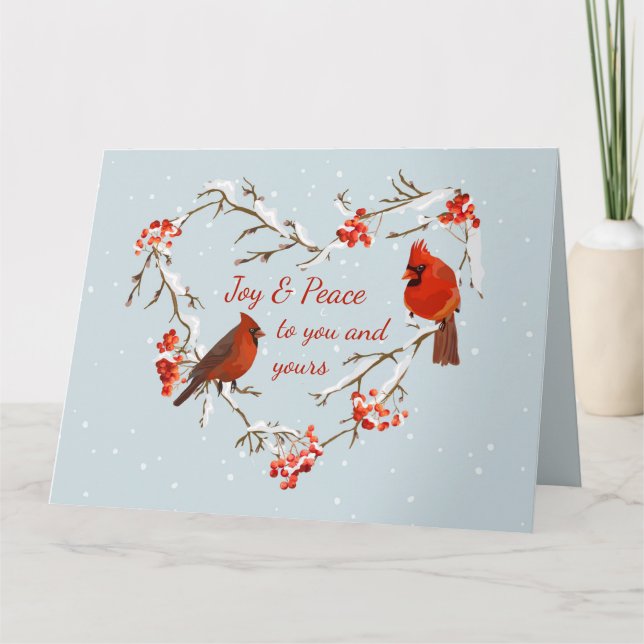 Carte Joyeux Noël Cardinal Oiseau Rouge Coeur (Devant)