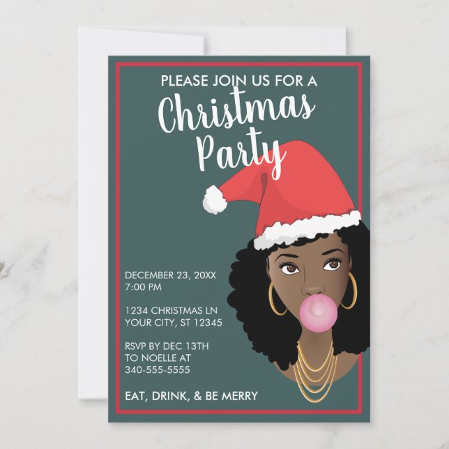 Carte Joyeux Noël ! Chapeau de Père Noël Femme Noire, Sa (Devant)