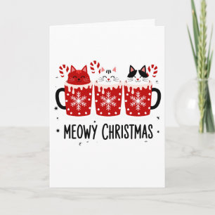 Carte Joyeux Noël Chats Chocolat Chaud Canne de Bonbon N