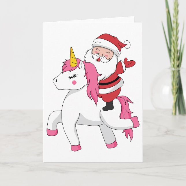 Carte joyeux noël chevauchant une licorne (Devant)