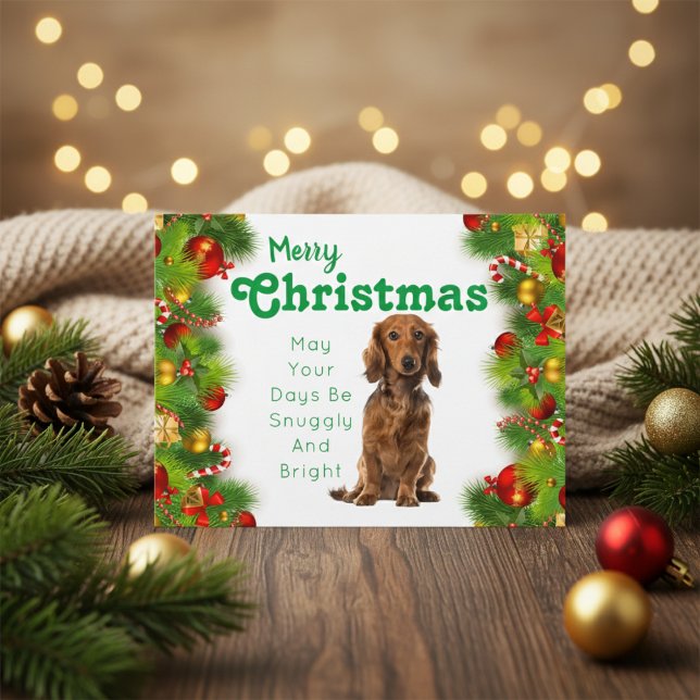 Carte Joyeux Noël Dachshund (Dachshund Holiday Postcard)