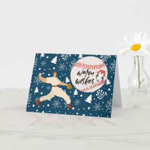 Carte Joyeux Noël de baseball avec joueur et balle