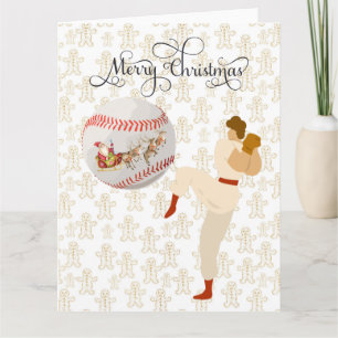 Carte Joyeux Noël de baseball avec joueur et Père Noël