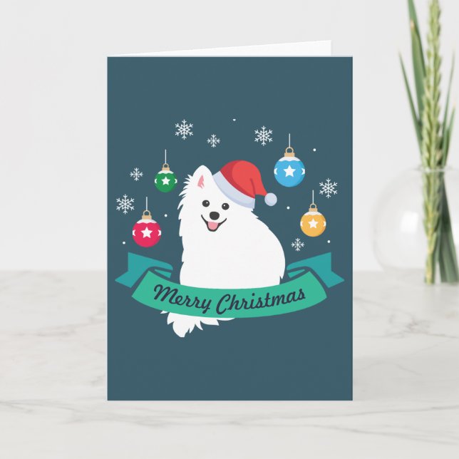 Carte Joyeux Noël de Spitz Dog japonais personnalisable (Devant)