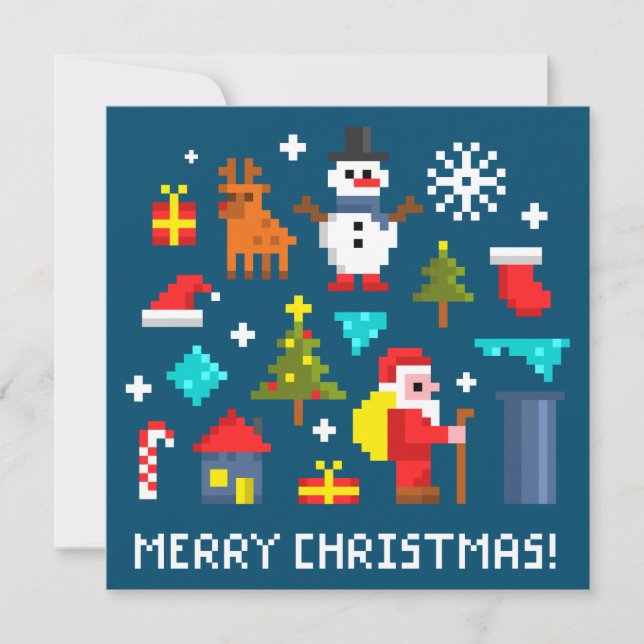 Carte Joyeux Noël dessins animés pixel (Devant)
