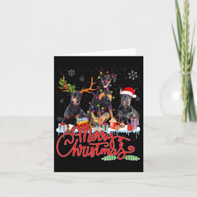 Carte Joyeux Noël Doberman Pinscher Chiens Père Noël Rei (Devant)