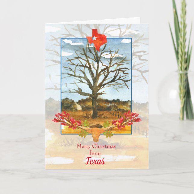 Carte Joyeux Noël du Texas Longhorn (Devant)