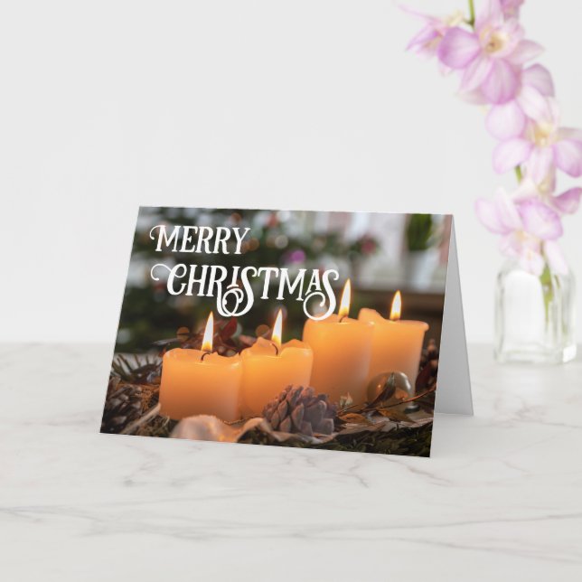 Carte Joyeux Noël élégante cierges de couronne de Noël (Orchidée)