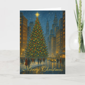Carte Joyeux Noël en ville Élégant Message Personnalisé