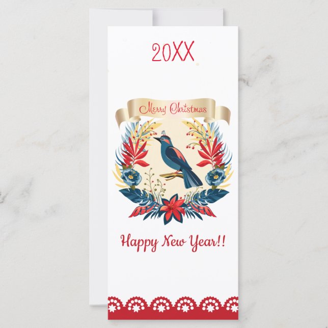 Carte Joyeux Noël et Bonne Année ! 20XX Oiseau bleu (Devant)