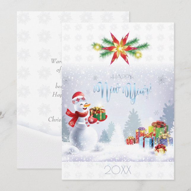 Carte Joyeux Noël et Bonne Année ! Snowman 20XX (Devant / Derrière)