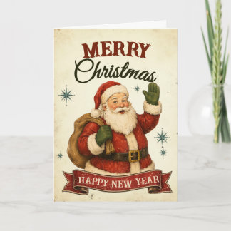Carte Joyeux Noël et Bonne Année Vintage Rétro