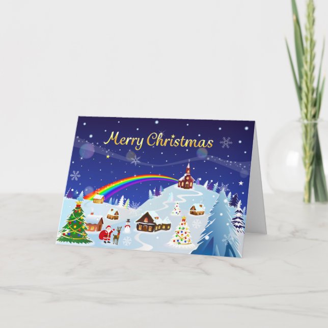 Carte Joyeux Noël et Rainbow Père Noël (Devant)