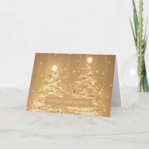 Carte Joyeux Noël étincelant Arbres Cuivre 