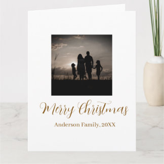 Carte joyeux noël famille or 20xx photo simple mo